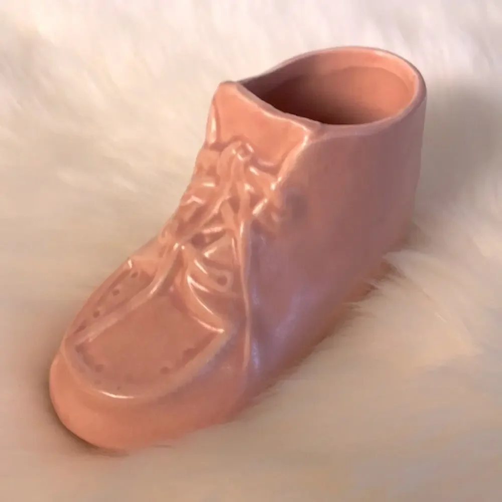 Pink VTG 40-50sCollectable Baby Bootie Vase/Planter/Storage BABY SHOWER DECOR - Picture 5 of 11